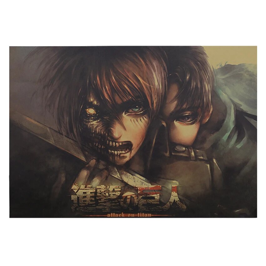 TIE LER Japanese Anime Kraft Paper Poster Attack On Titan Posters Room Bar Home Art Painting Decoration Wall Sticker 50.5X35Cm