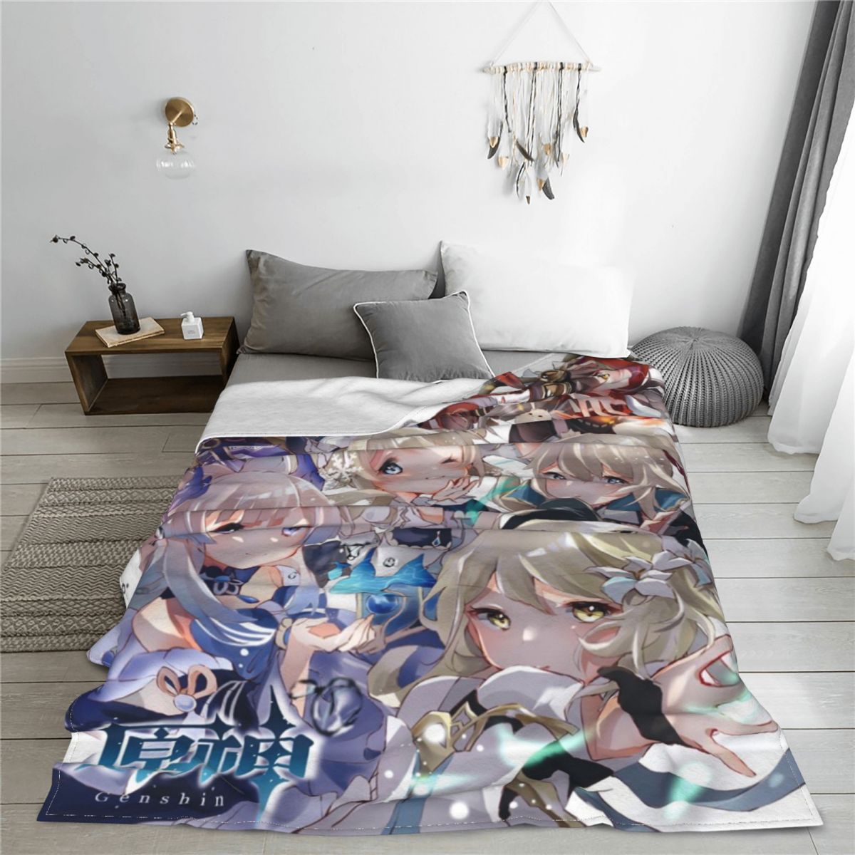 Genshin Impact Blanket Flannel  Anime Stuff Adult Doujin Sexy Art Poster Soft Throw Blankets Custom for Bedding Travel Throws