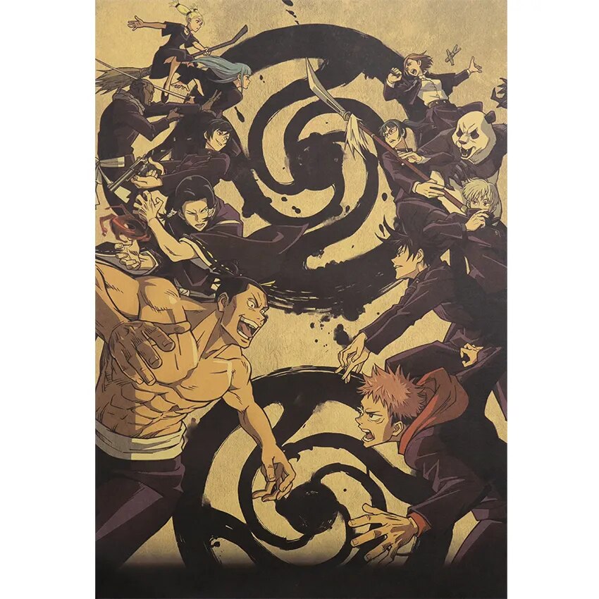 TIE LER Kraft Paper Vintage Posters Japanese Classic Anime Jujutsu Kaisen Anime Poster Home Room Art Wall Stickers Decor