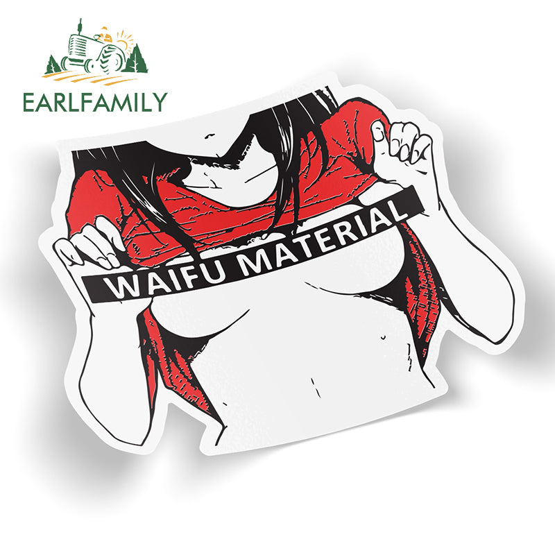 EARLFAMILY 13cm x 10.4cm for Waifu Material Girl Creative Car Sticker JDM Accessories Vinyl Car Wrap Waterproof Window VAN Decal