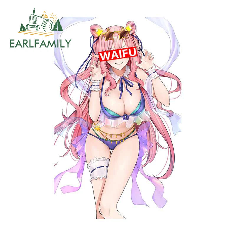 EARLFAMILY 13cm x 5.7cm for Sexy Girl Waifu Car Stickers Anime Creative Decals Scratch-Proof Caravan Helmet Decoration Car Good