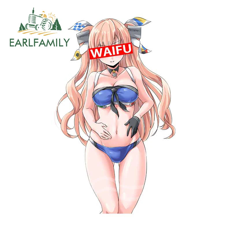 EARLFAMILY 13cm x 5.7cm for Sexy Girl Waifu Car Stickers Anime Creative Decals Scratch-Proof Caravan Helmet Decoration Car Good