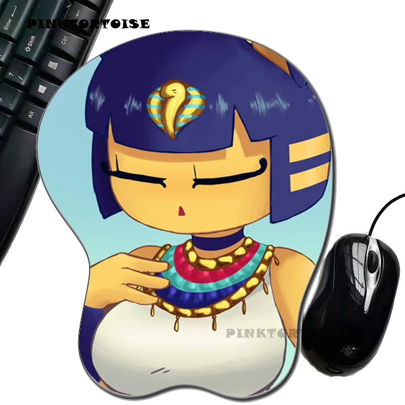 PINKTORTOISE Anime Crossing Ankha Silicone 3D Breast Mouse Pad Silicone Wrist Rest Mousepad Chest Mouse Hand PC Office Mouse mat