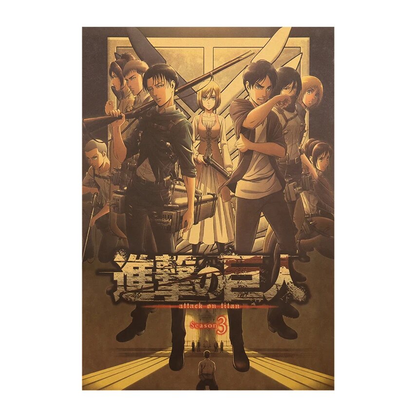 TIE LER Japanese Cartoon Comic Kraft Paper Poster Attack On Titan Wall Sticker Bar Home Art Decoration Painting 50.5X35Cm