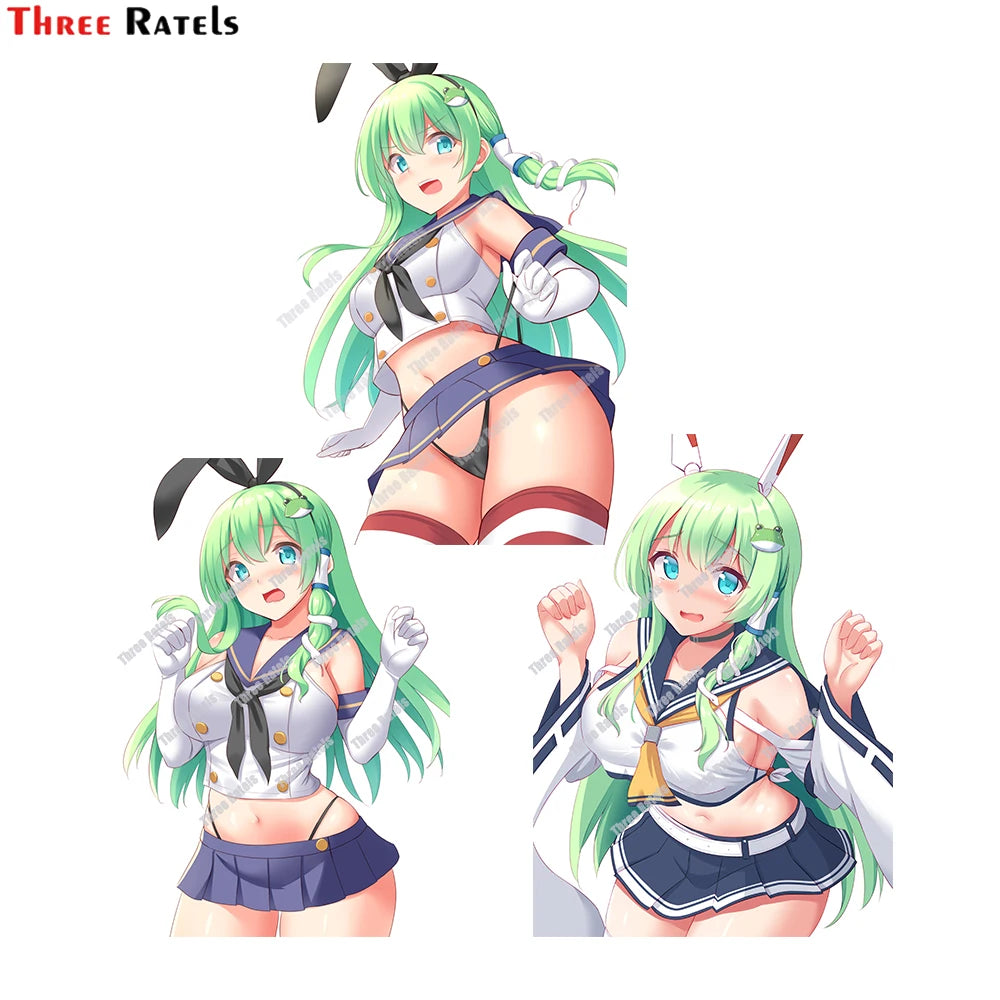 Three Ratels E314 Kochiya Sanae And Shimakaze Touhou  Sexy Anime Girl Car Stickers Wall Decal Anime Cute Auto Accessories For Ho