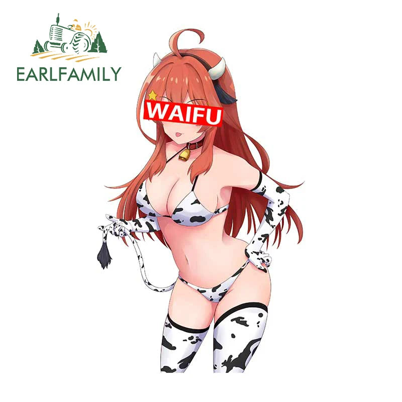 EARLFAMILY 13cm x 5.7cm for Sexy Girl Waifu Car Stickers Anime Creative Decals Scratch-Proof Caravan Helmet Decoration Car Good