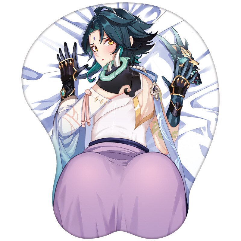 3D Genshin Impact Computer Mouse Pad Kawaii Hutao Stereo Mousepad with Wrist Guard Silicone Wrist Pad Gaming Mouse Mat Zhongli