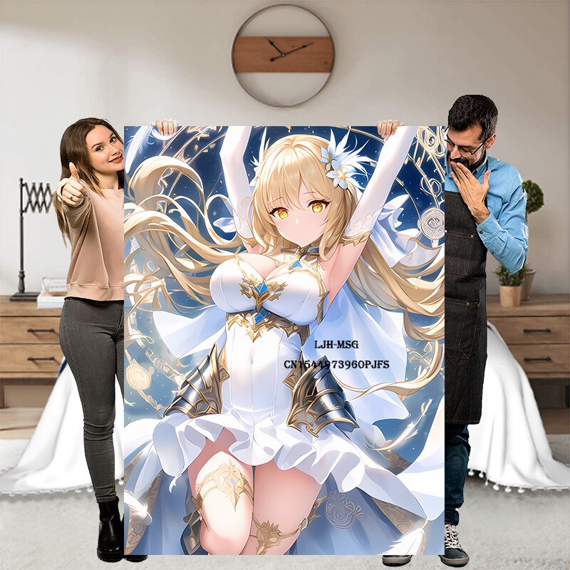 Japanese Anime Girl Blanket Flannel Angel Soft Plush Sofa Bed Throwing Personalized Decorative Otaku Waifu Gift for Bed Decor