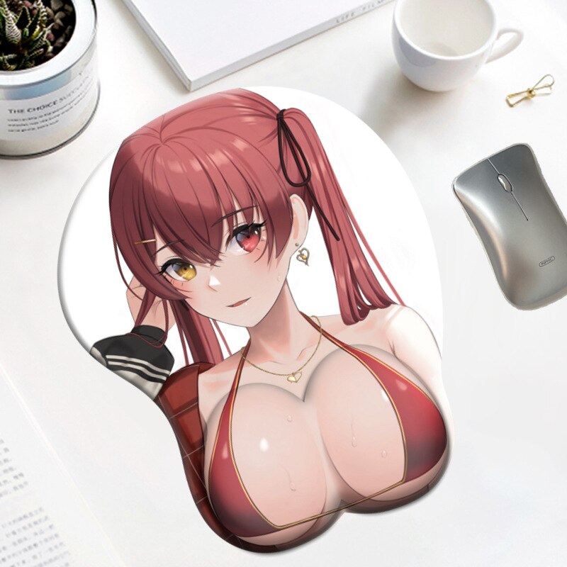 Hololive Minato Aqua  Boobs Mousepad with Wrist Rest Mouse Pad Cute Anime 3D Oppai Silicone Gel Gaming Big Breast Desk Mat