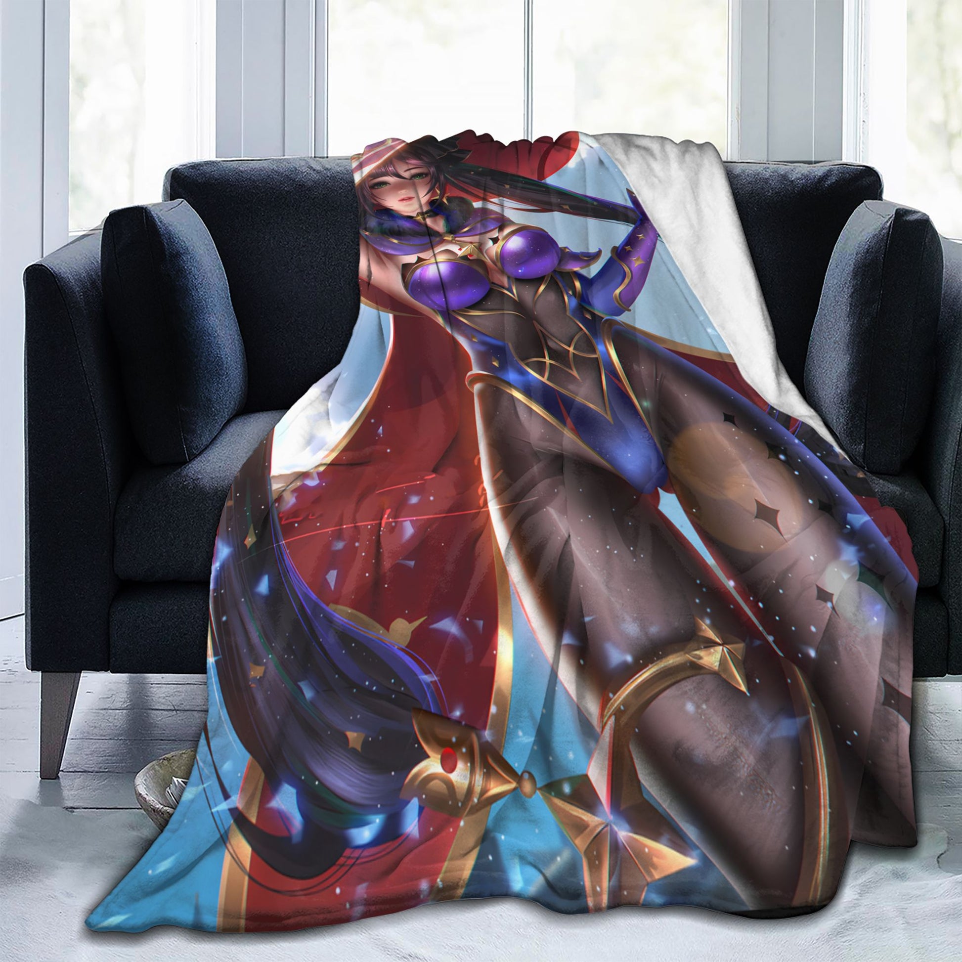 Miu Muu Genshin Impact Hooded Blanket Throw, Plush Flannel Wearable Poncho Blanket Fleece Throw Wrap Cape, Ultra Soft, One Size, Gift For Game Fans