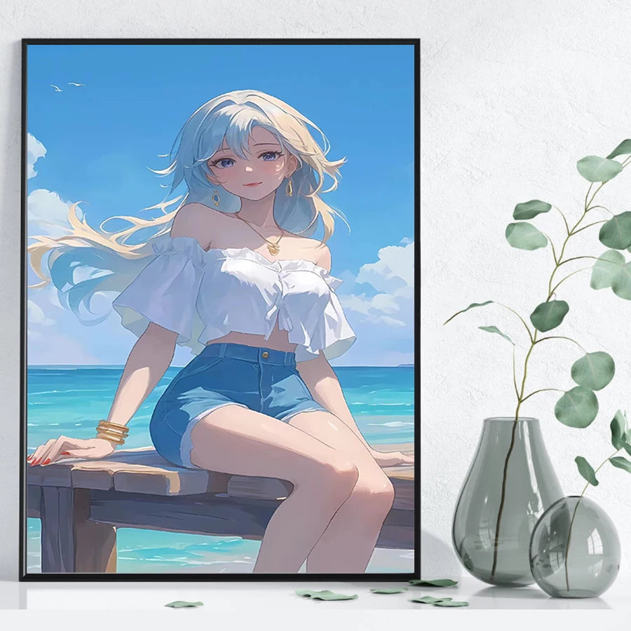 Hot Sexy Beauty Canvas Wall Art, Sea Beach Canvas Poster, Cartoon Anime Prints Poster For Living Room Home Decor Frameless