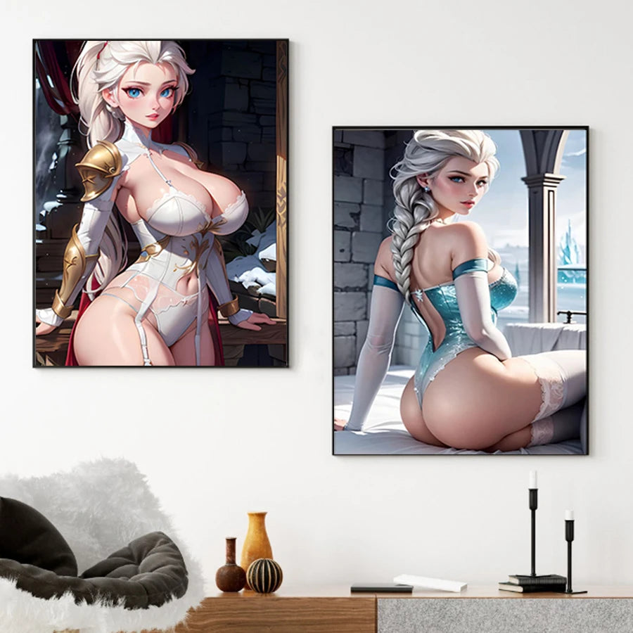 Hot Sexy Beauty Canvas Wall Art, Anime Princess Canvas Poster, Cartoon Anime Prints Poster For Living Room Home Decor Frameless