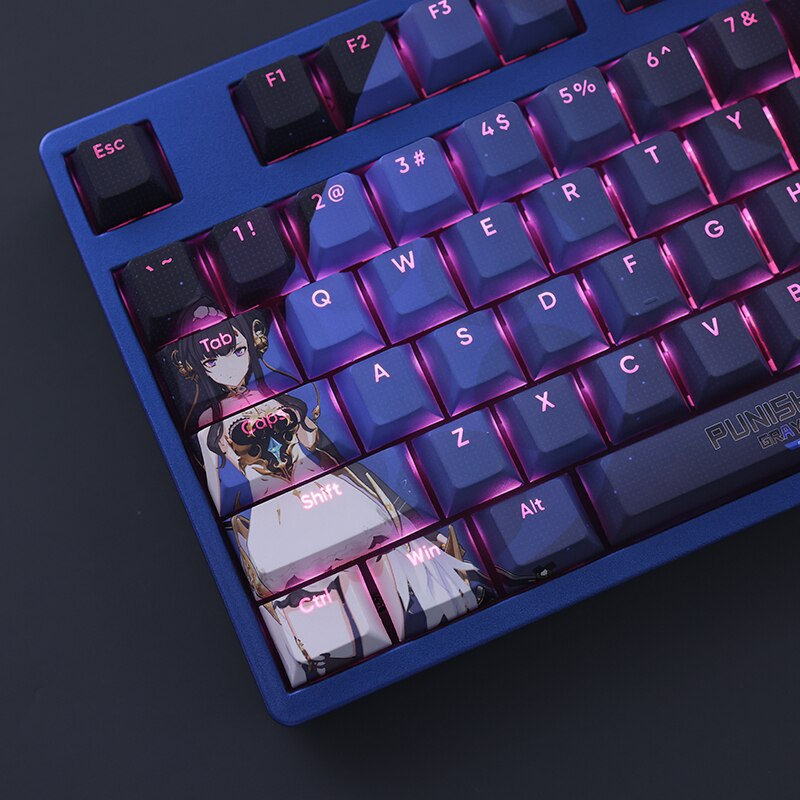 108 Keys/set GRAY RAVEN PUNISHI Selena Keycap PBT Dye Sub Backlit Keycaps Cartoon Anime Gaming Key Caps For ANSI 61 87 104 108