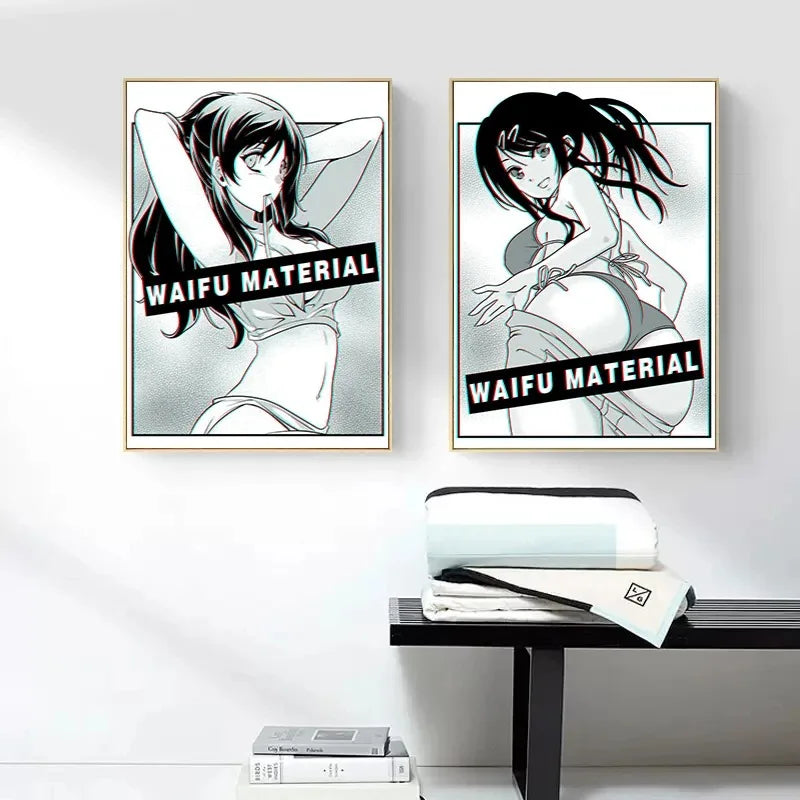 Sexy Girl Waifu Material Anime Poster Canvas Painting Abstract Manga Cartoon Wall Art Picture For Living Room Home Decoration