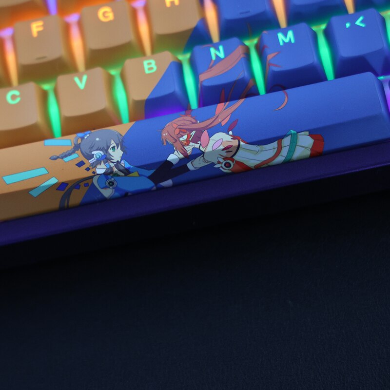 108 Keys/set PBT Dye Subbed Keycaps Cartoon Anime Gaming Key Caps Backlit Vsinger Keycap For Virtual Singer Luo Tianyi