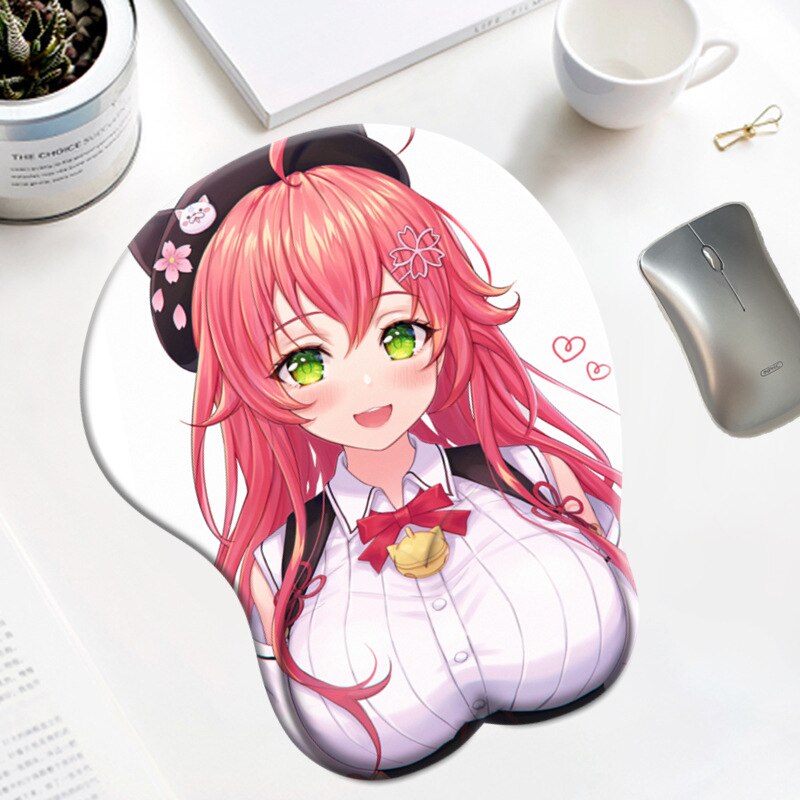 Hololive Minato Aqua  Boobs Mousepad with Wrist Rest Mouse Pad Cute Anime 3D Oppai Silicone Gel Gaming Big Breast Desk Mat