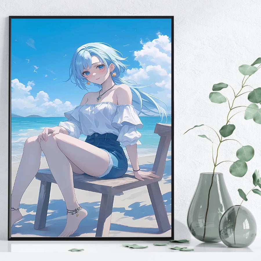 Hot Sexy Beauty Canvas Wall Art, Sea Beach Canvas Poster, Cartoon Anime Prints Poster For Living Room Home Decor Frameless