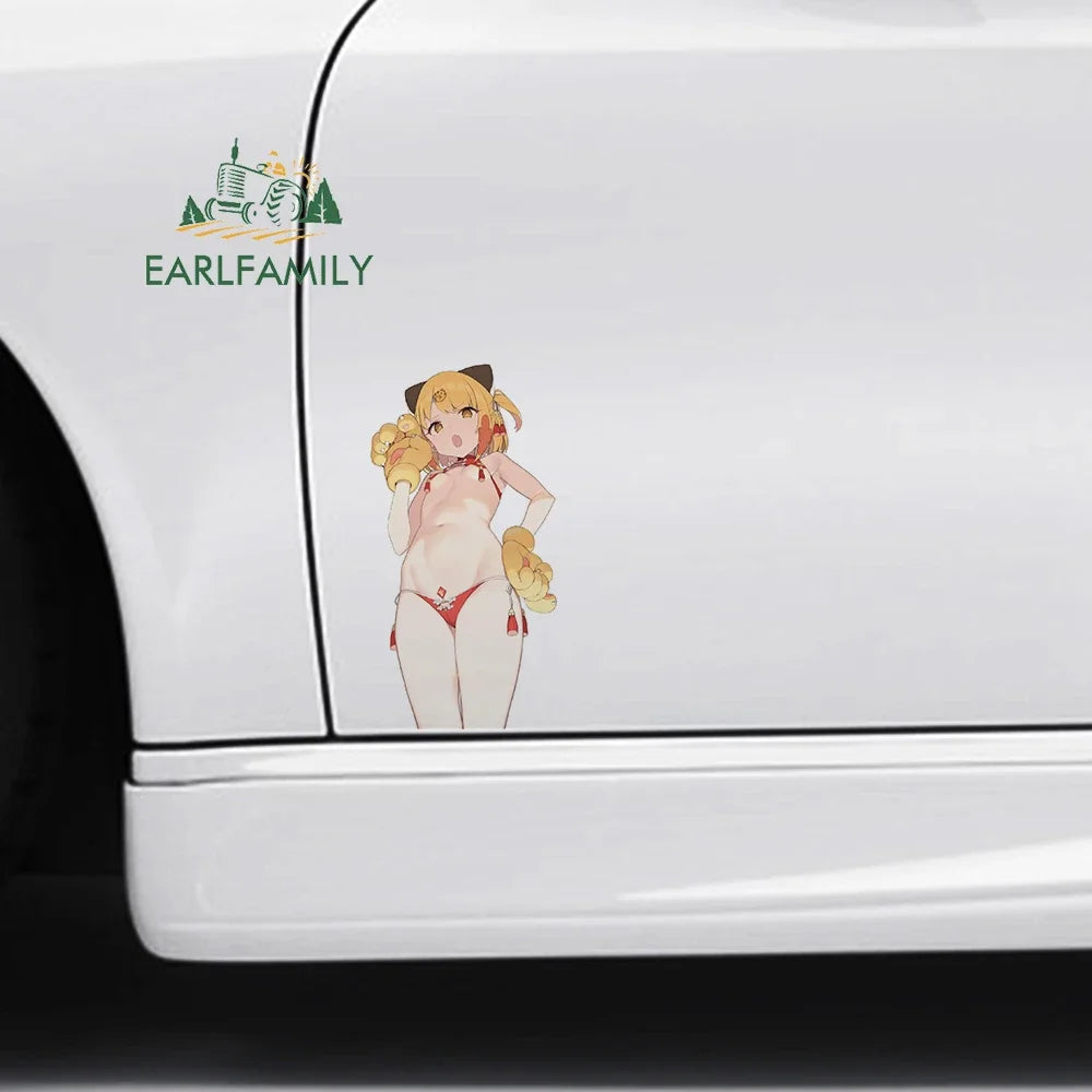 EARLFAMILY 13cm x11.5cm for Cat Girl Car Sticker Creative Waterproof Decal Funny Motorcycle Windows Refrigerator Vinyl Car Wrap