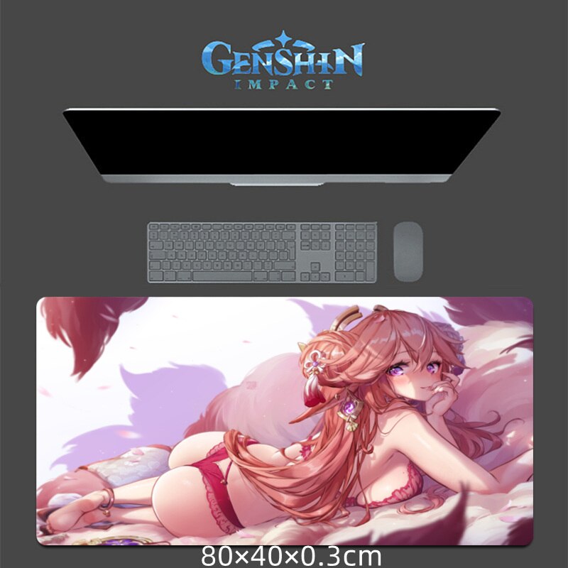 Genshin Impact Yae Miko Sexy 3D Chest Mouse Pad Big Gaming Anime Cute Manga MousePad with Wrist Rest Oppai XXL Large Desk Mat