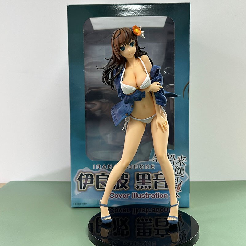 25CM Black Ship Raiding Girl Anime Figure Iraq Black Sound Sexy White Swimsuit Girl Standing Model PVC Adult Series Decoration