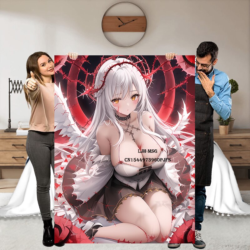 Japanese Anime Girl Blanket Flannel Angel Soft Plush Sofa Bed Throwing Personalized Decorative Otaku Waifu Gift for Bed Decor