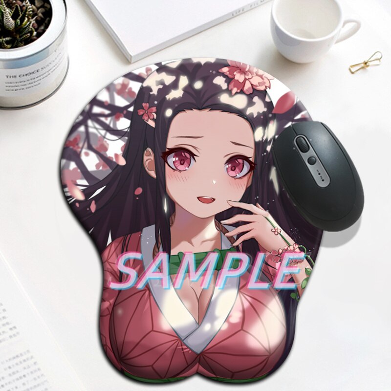 Kimetsu No Yaiba Kamado Nezuko 3D grand Oppai Silicone Gel tapis Gamer Anime Sexy tapis de souris mignon Manga Shenhe avec poignet tapis de souris