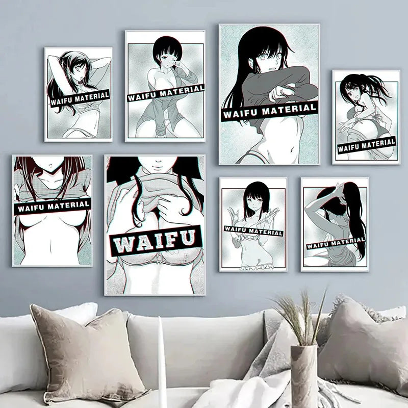 Sexy Girl Waifu Material Anime Poster Canvas Painting Abstract Manga Cartoon Wall Art Picture For Living Room Home Decoration