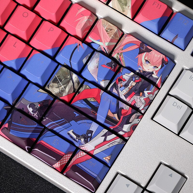 108 Keys Honkai Impact 3 Delta Backlit Keycap PBT 5 Sides Dye Subbed Keycaps Cartoon Anime Gaming Key Caps For ANSI 61 87 104