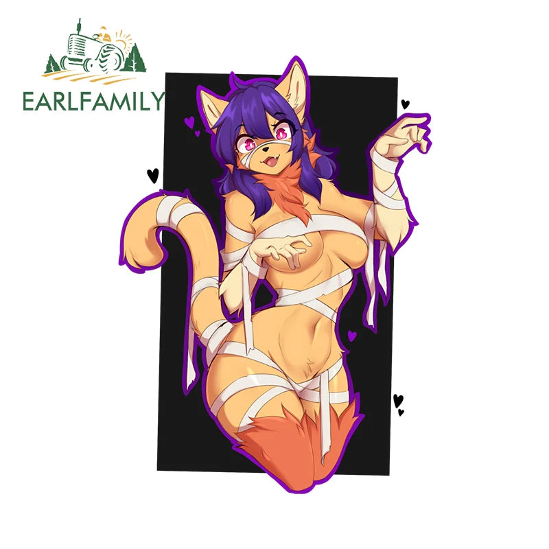 EARLFAMILY 13cm x 8.6cm Furry Cow Girl Car Stickers NSFW Bikini Breasts Waifu Boobs Hentai Decor Sunscreen Senpai Fox Decal