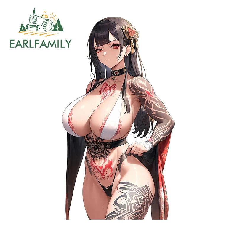 EARLFAMILY 13cm Makima Succubus NSFW Blacked Tattoos Fanart Car Stickers Hentai Anime Waifu Decal Creative Vinyl Car Accessories