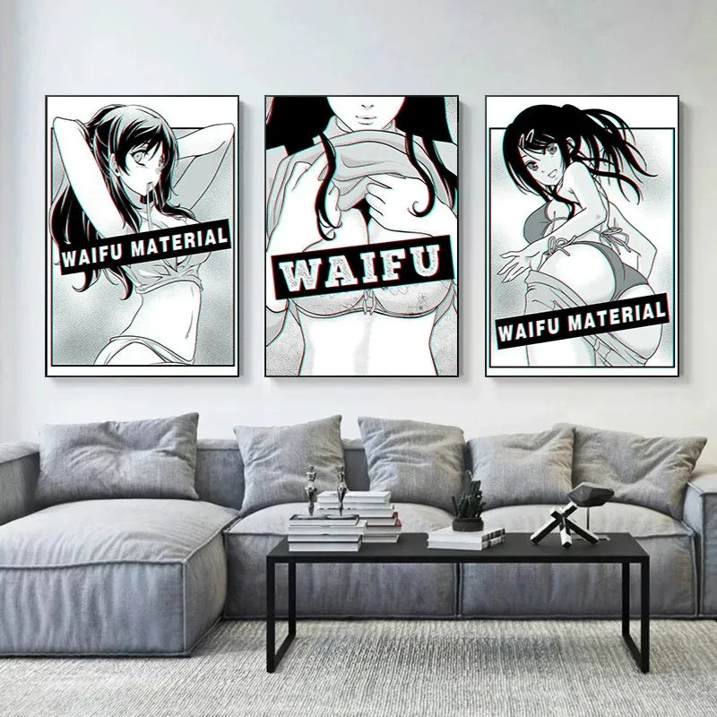 Sexy Girl Waifu Material Anime Poster Canvas Painting Abstract Manga Cartoon Wall Art Picture For Living Room Home Decoration