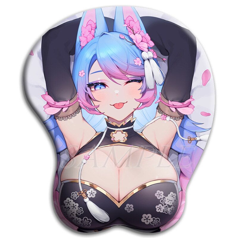 Anime Fox Cat Animal Ears Sexy Breasts Mouse Pad 3D Oppai Kawaii Gaming Mousepad with Soft Silicone Wrist Rest  Gamer Mat