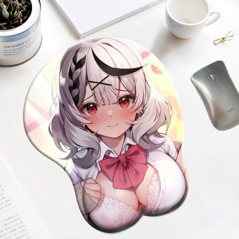 Hololive Roboco-san Boobs Mousepad with Wrist Rest Mouse Pad Cute Anime 3D Oppai Silicone Gel Gaming Big Breast Desk Mat