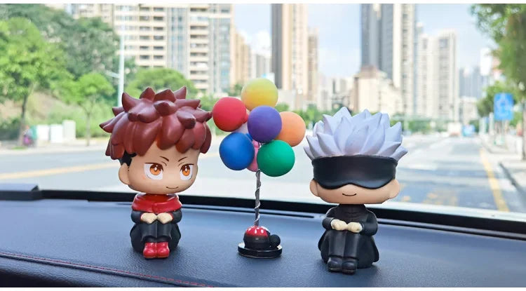 Accessoires de tableau de bord de voiture Anime Jujutsu Kaisen Figurines à tête secouée Intérieurs de voiture Gâteau Dessin animé Poupées Décoration Figurine d'action