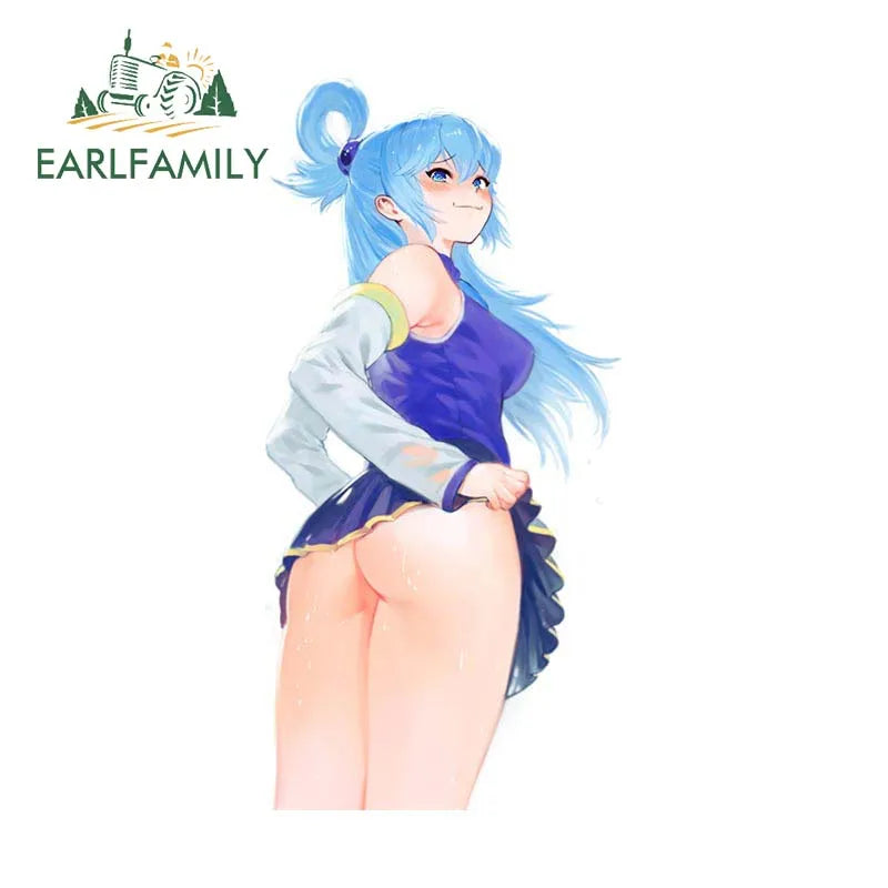 EARLFAMILY 13cm x 8.3cm for Aqua Cute Loli Car Stickers DIY Anime Creative Decal Scratch-Proof Windows Trunk Car Door Protector