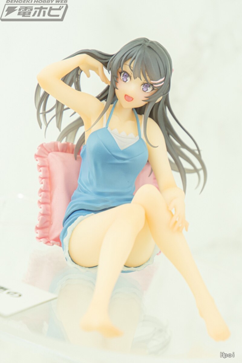 9CM Sakurajima Mai Anime Figure PVC Sitting Posture Home Clothes Blue Suspenders Shorts Model Toys  Collection Ornaments