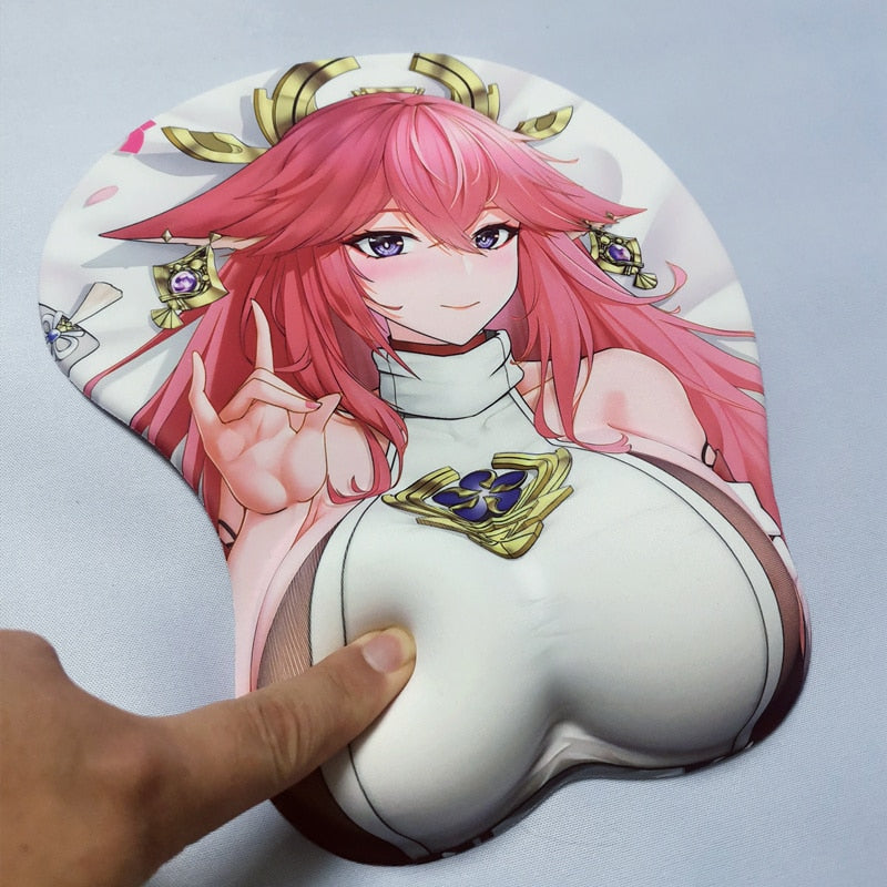 Genshin Impact Yae Miko Sexy 3D Chest Mouse Pad Big Gaming Anime Cute Manga MousePad with Wrist Rest Oppai XXL Large Desk Mat