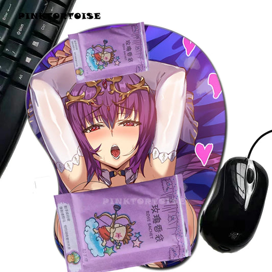 PINKTORTOISE Anime 3D Konno Yuuki Mouse Pad  with Silicone Wrist Rest Mousepad Chest Mouse Hand PC Office Comic Mouse mat