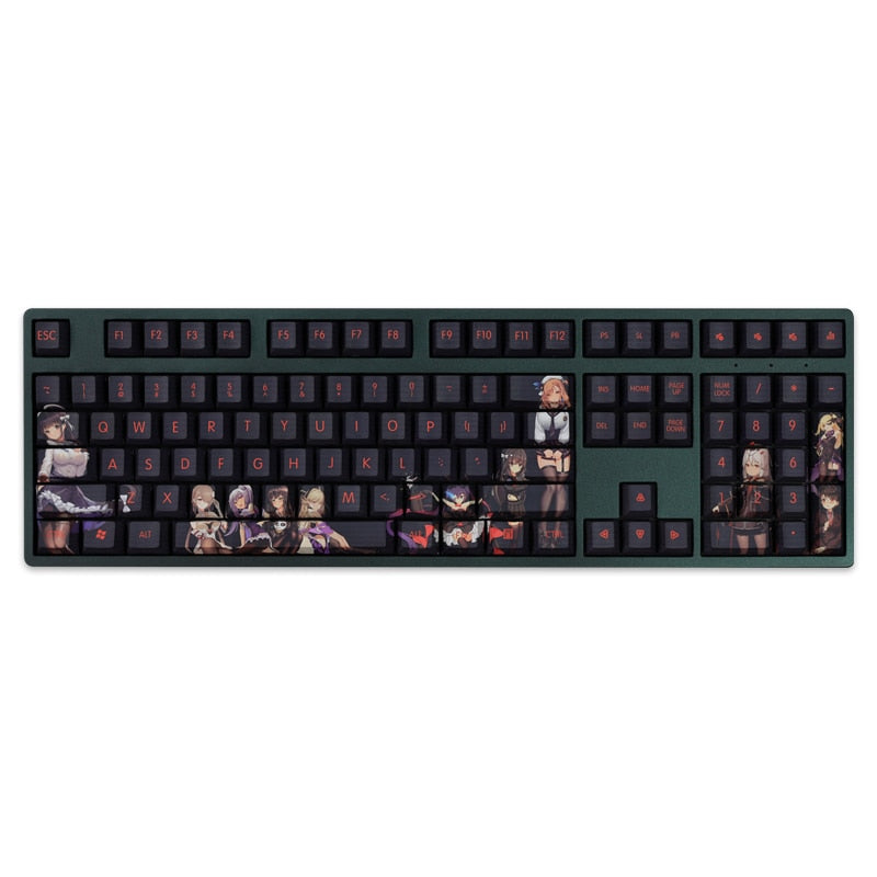 108 Keys/set 5 Sides PBT Dye Subbed Keycaps Anime Gaming Key Caps Cherry Profile Keycap For Black Silk Stockings OL Office Lady