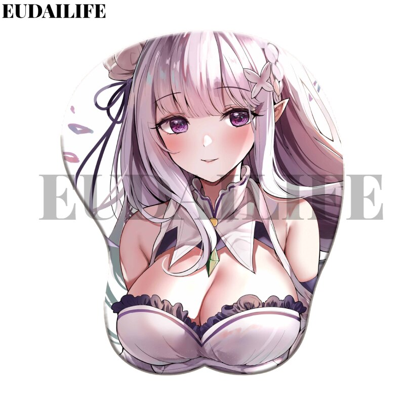 Rem Ram Emilia Re zero Anime 3D Hand Wrist Rest Mouse Pad Mousepad Silicone Breast Oppai Soft Mouse Mat Office Work Otaku Gift