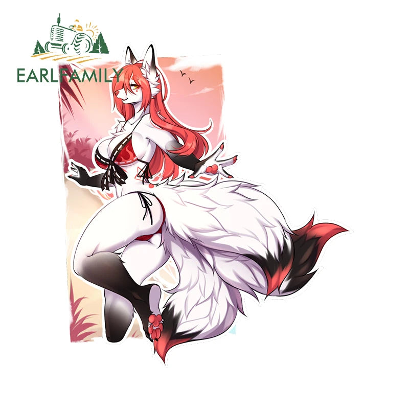 EARLFAMILY 13cm x 8.6cm Furry Cow Girl Car Stickers NSFW Bikini Breasts Waifu Boobs Hentai Decor Sunscreen Senpai Fox Decal