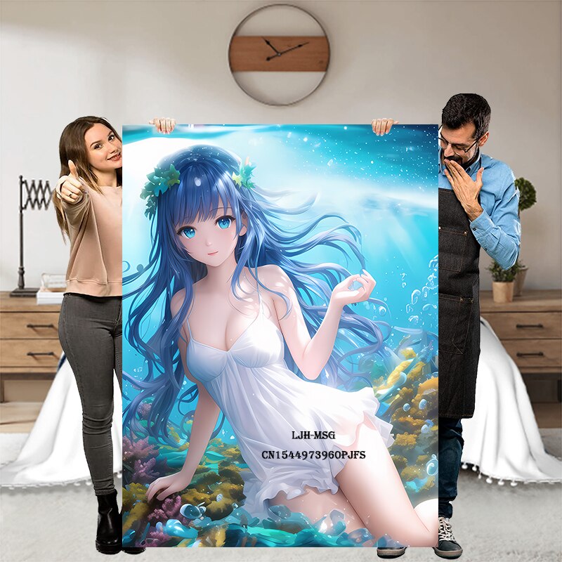 Anime Girl Super Soft Flannel Throw Blanket Lightweight Air Conditioner Blanket Cooling Summer Blanket Cute Cartoon Girl Blanket