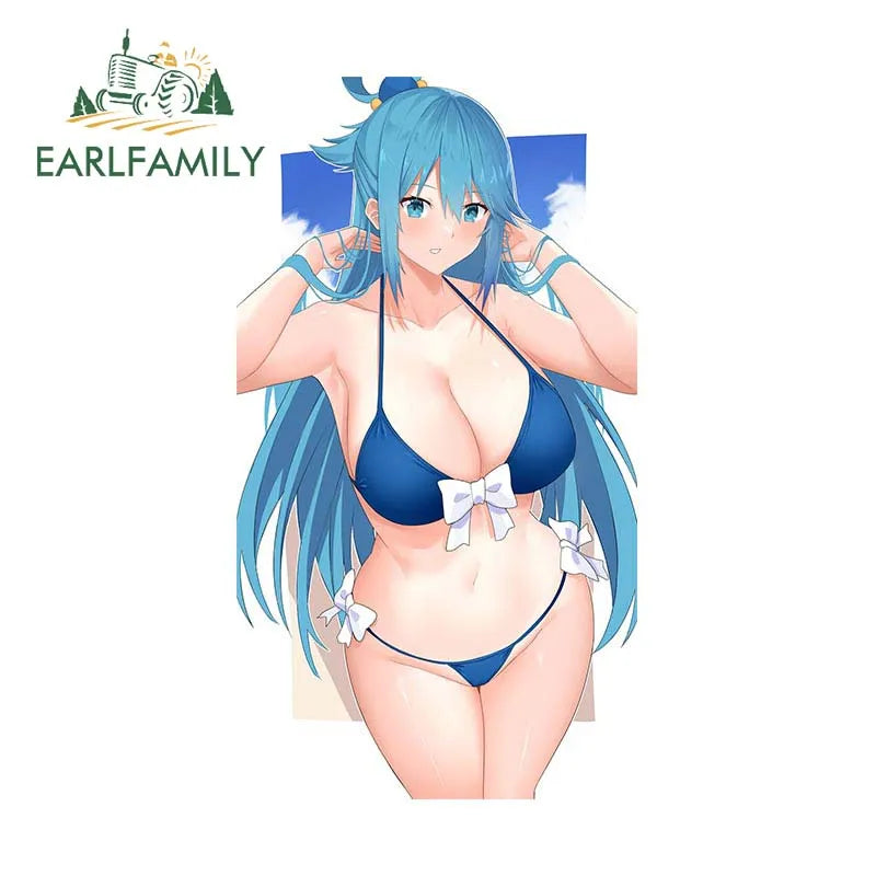 EARLFAMILY 13cm x 8.3cm for Aqua Cute Loli Car Stickers DIY Anime Creative Decal Scratch-Proof Windows Trunk Car Door Protector