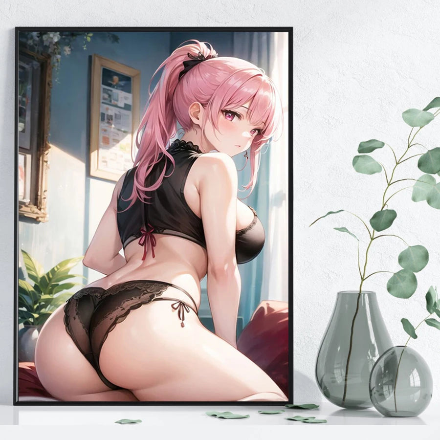 Hot Sexy Beauty Canvas Wall Art, Anime Girl Canvas Poster, Cartoon Anime Prints Poster For Living Room Home Decor Frameless