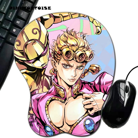 PINKTORTOISE Anime 3D Giorno Giovanna Mouse Pad  with Silicone Wrist Rest Mousepad Chest Mouse Hand PC Office Comic Mouse mat