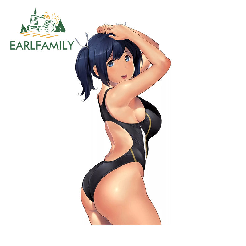 EARLFAMILY 13cm x 6.2cm for Lori Girl Hentai Car Sticker Occlusion Scratch Sunscreen Cartoon Decal Creative Windshield Surfboard