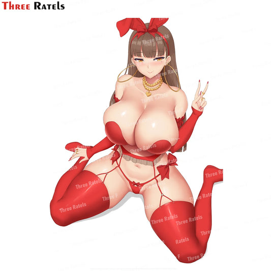 Three Ratels K144 Sexy Red Bunny Girl Stickers For Laptop Car Body Bumper Decoration Vinyl Material Waterproof