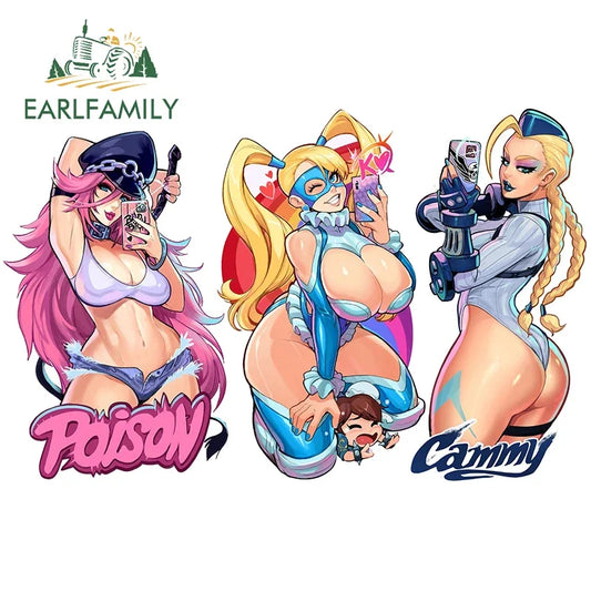 Hentai anime sticker 13cm for Sexy Woman Fighters Car Stickers Waterproof Fashionable Decals Car Accessories Windshield Caravan Decor