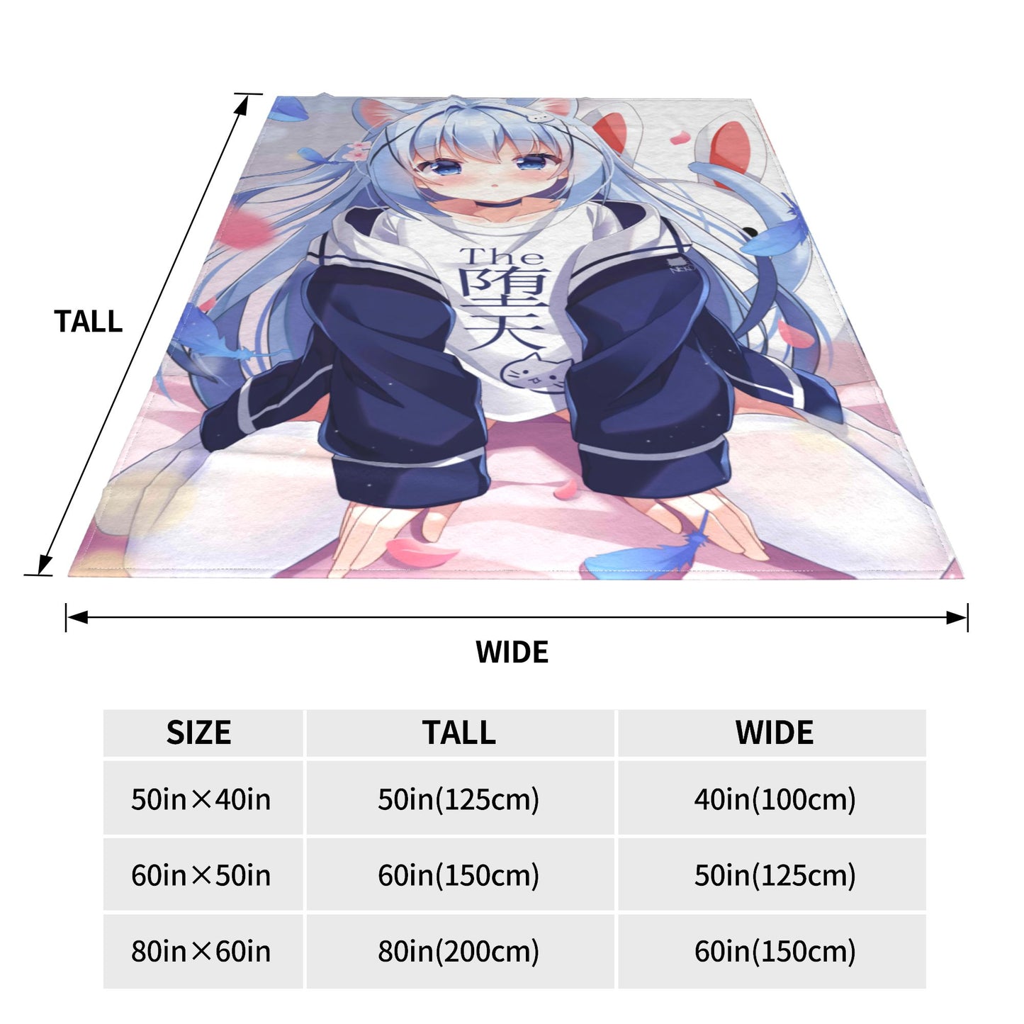 Japanese Anime Gochuumon wa Usagi Desu ka Soft Throw Blanket, Personalized Warm Lightweight Flannel Blankets for Couch Bed Decor