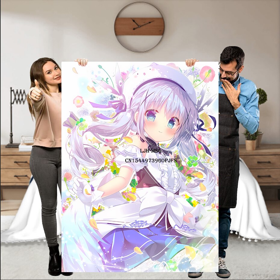 Japanese Anime Gochuumon wa Usagi Desu ka Soft Throw Blanket, Personalized Warm Lightweight Flannel Blankets for Couch Bed Decor